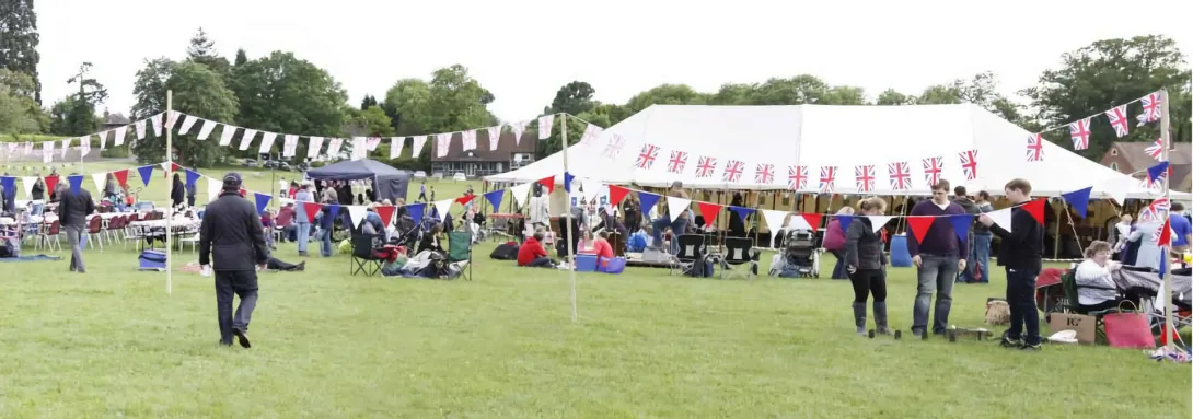 Party in Ockley - a large marquee with bunting